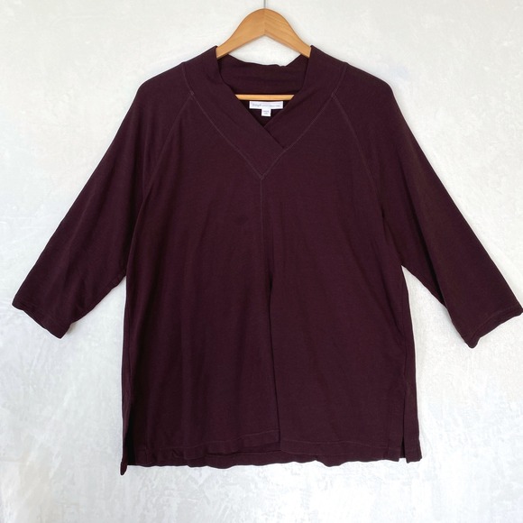 Pure Jill Tops - Pure Jill Affinity French Terry V Neck 3/4 Sleeve Top Petite L Burgundy
